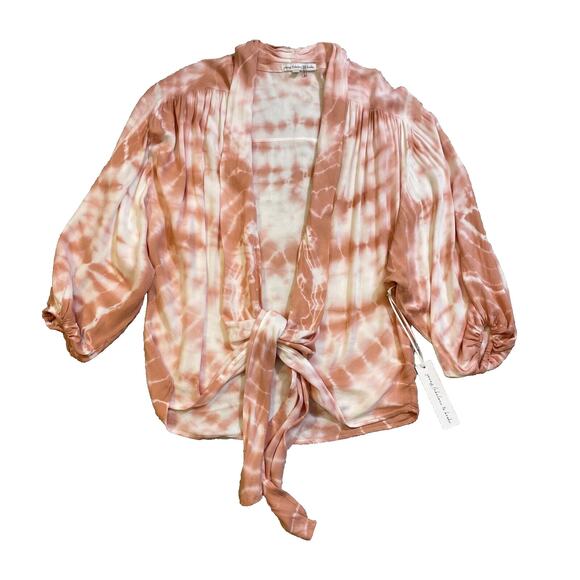 YOUNG FABULOUS & BROKE Carmen Tie-Dye wrap Top NWT XS Oversized Pink Tie Front - Picture 10 of 13
